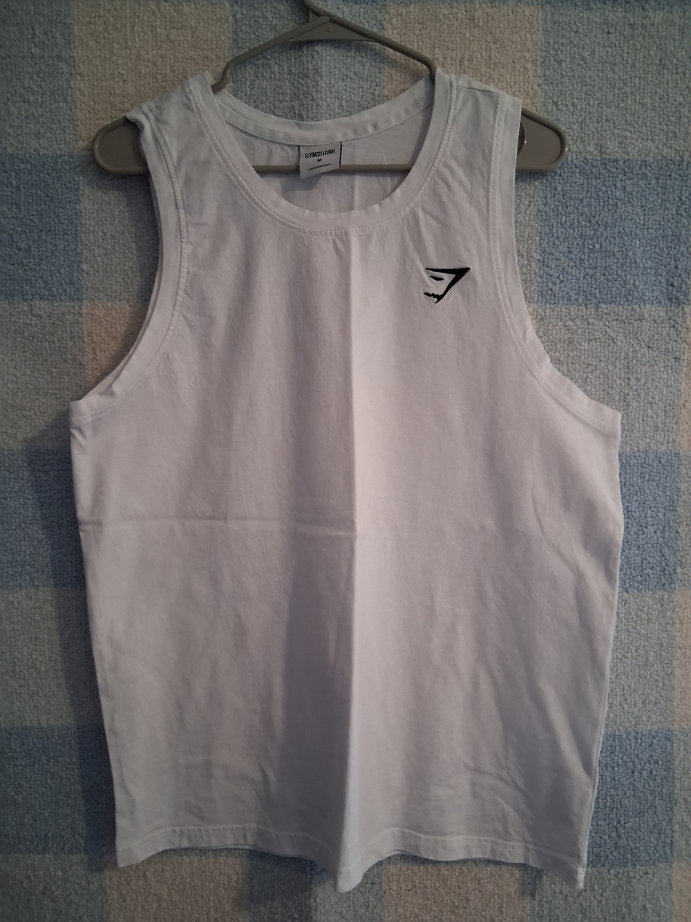 Gymshark Men’s White Sleeveless  Tank with Black Logo Pre Owned